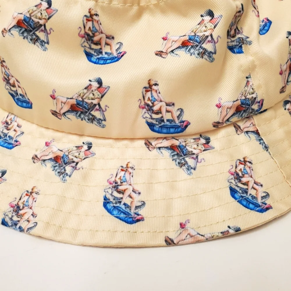 Handmade Bucket Hat Florida Theme Loungechair Drink - Picture 4 of 13